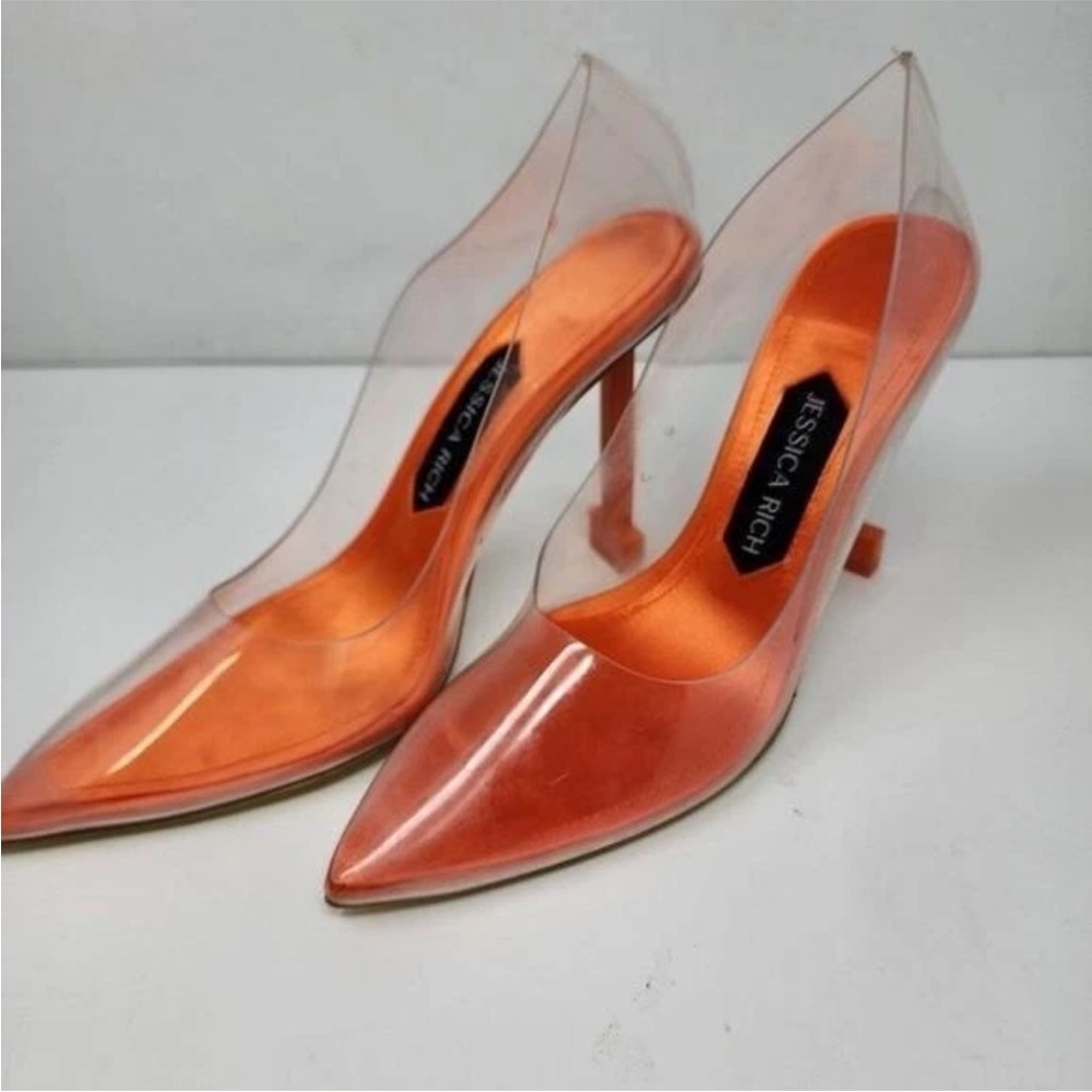Jessica Rich NEW IN BOX Women's Clear and Orange Heels Size 37 =7